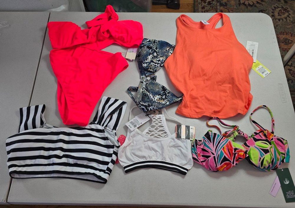 Colorful Swim 6 Piece Bundle Women's Small 1 Swimsuit & 5 Swim Tops NWT
